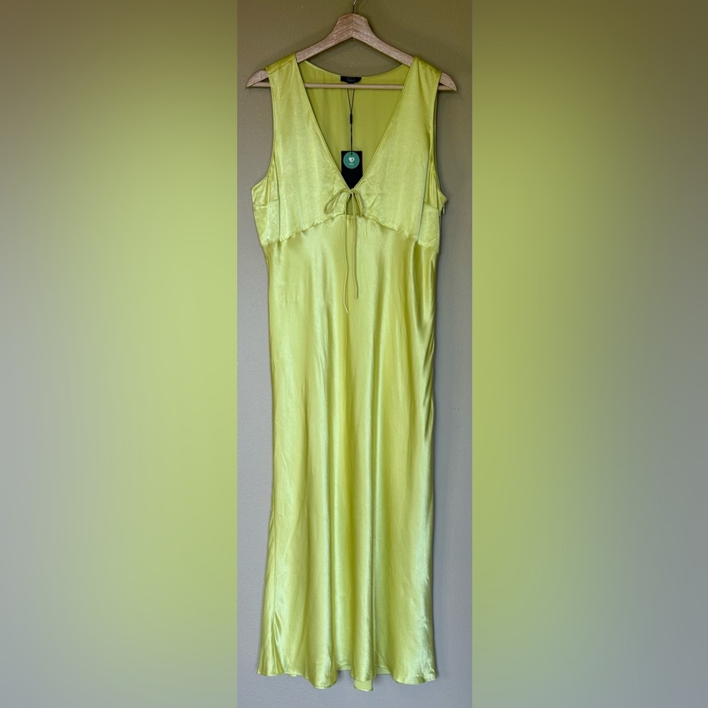 Rails Cindi Chartreuse Satin Midi Slip Dress Cutout Tie Front XL Minimalist - Picture 2 of 11
